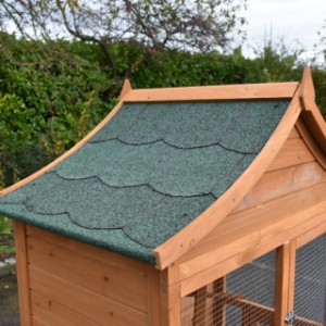 De volière is voorzien van een dak met groen dakleer